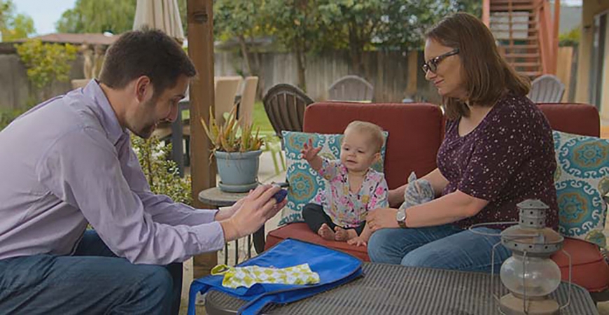 Professor Eric Walle with Penelope and her mom, Jessica Mohatt, in a scene from the new Netflix docu-series