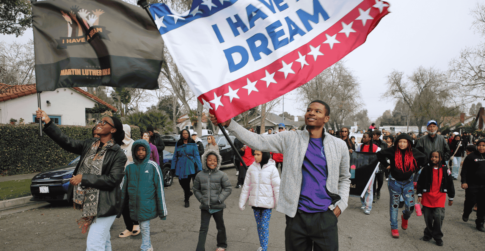 UC Merced students shown leading the MLK Jr Day Unity march.