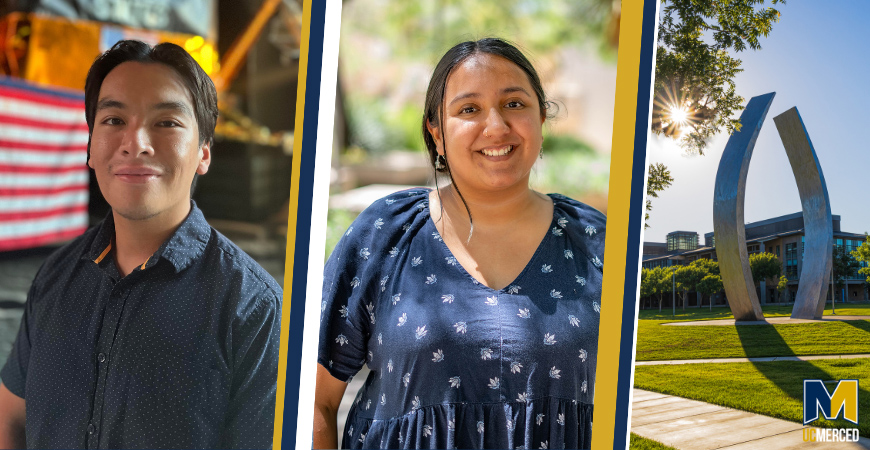 Two UC Merced graduate students wearing blue