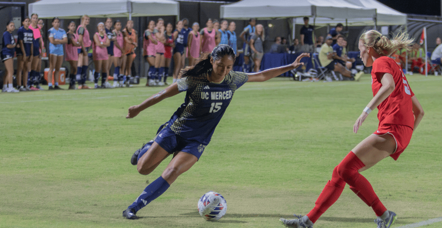 Trinidad Quiroz playing soccer